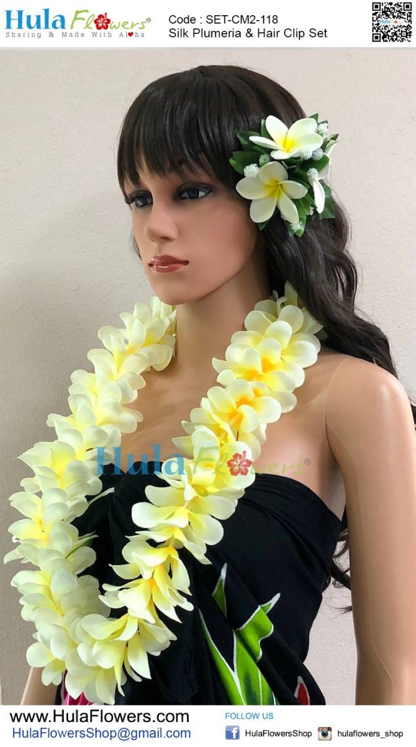 Silk Plumeria Lei & Hair Clip Set