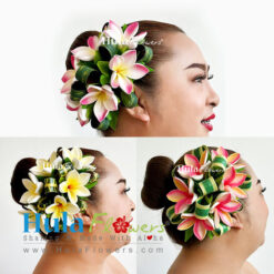 Plumeria & leaves hair clip