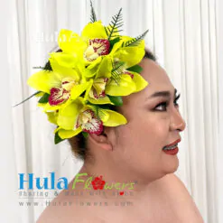 Silk Green Cymbidium Orchids Hair clip (Size L)