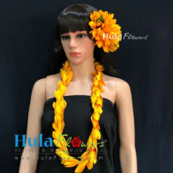 Silk Orange Champaca Lei & Hair clip (M)