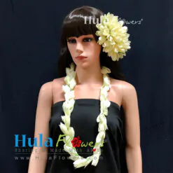Silk  Off white Champaca Lei & Hair clip (L)