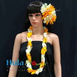 Silk Orange & Off White Champaca Lei & Hair clip (L)