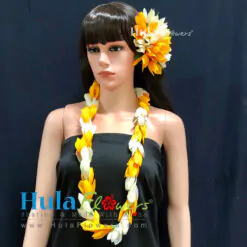 Silk Orange & Off White Champaca Lei & Hair clip (M)