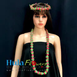 Silk Dark Pink Rose Lei set