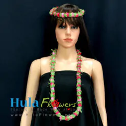 Silk Light & Dark Pink Rose Lei set