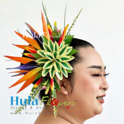 Bird of paradise & Leaves hair clip (M)