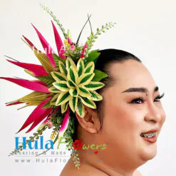 Bird of paradise & Leaves hair clip (M)