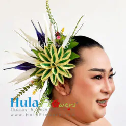 Bird of paradise & Leaves hair clip (M)
