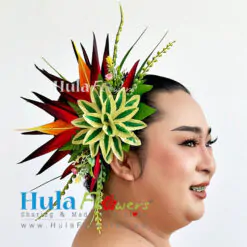 Bird of paradise & Leaves hair clip (M)