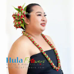 Silk Red Roses Lei & hair clip Set